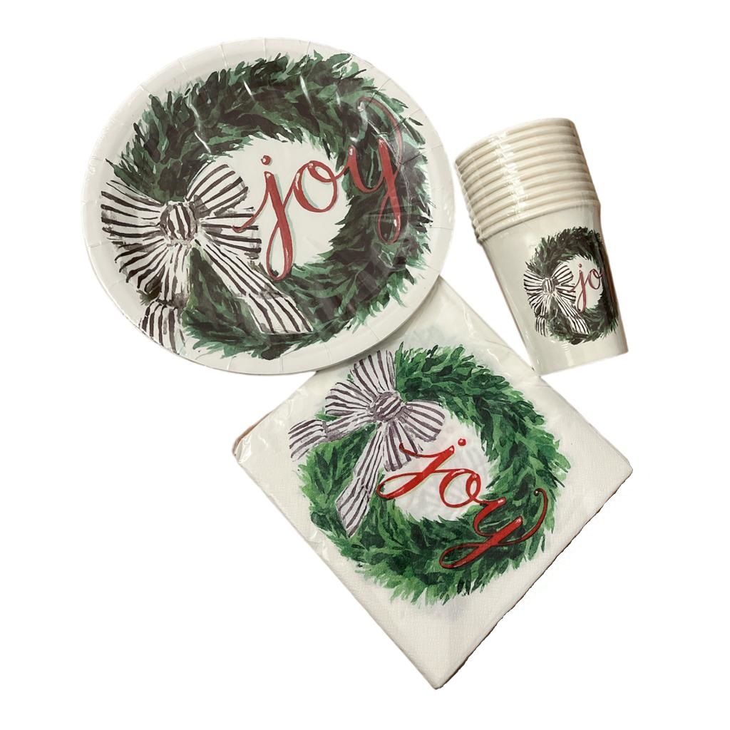 Christmas Joy Themed Serviettes, Paper Plates and Cups