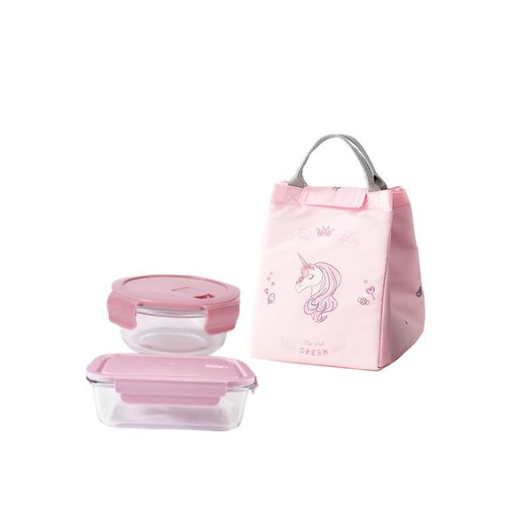 Portable 2 Glass Lunch Box with Insulated Cooler Bag KHB1