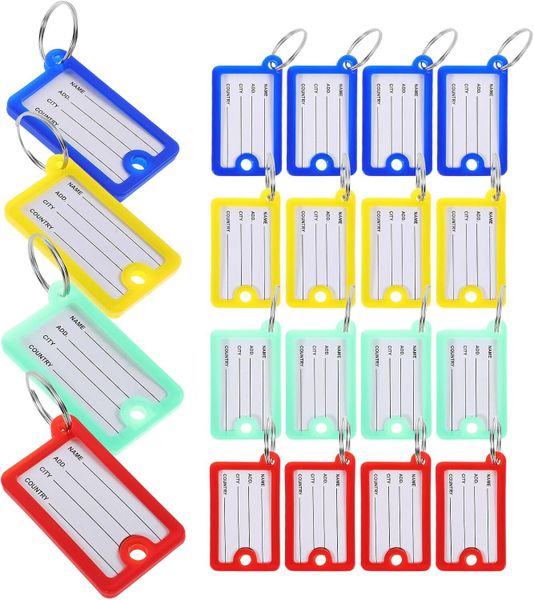 Plastic Numbered Key Id Tags with Writable Labels, Colored Key Rings