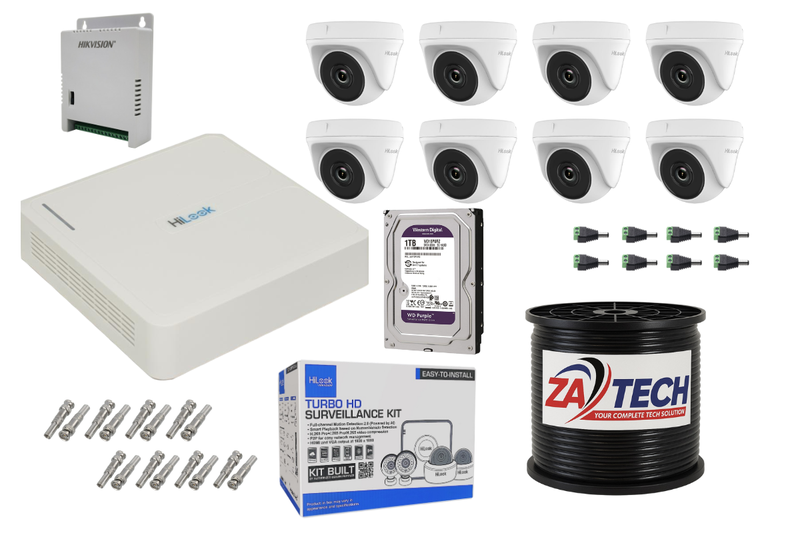 HiLook 8CH Dome CCTV Kit With 1TB WD HDD, 100m Zatech RG59 Cable