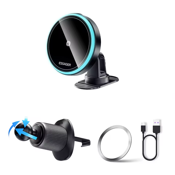 Magnetic Car Phone Holder Wireless Charger for iPhone 16, 15, 14, 13 Pro