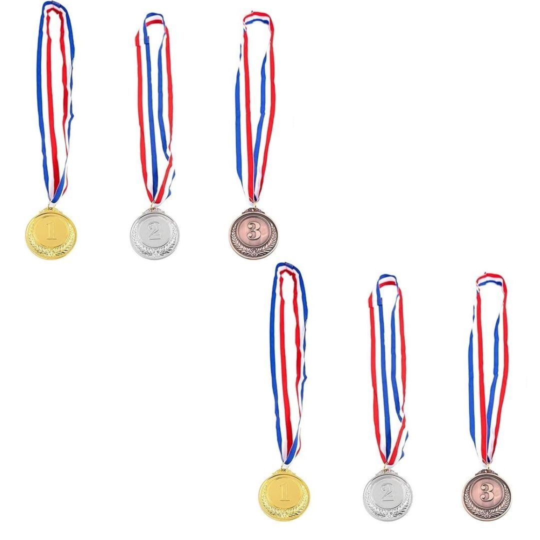 6 Pieces Gold, Silver Bronze Metal Award Medals for Sports and Competition