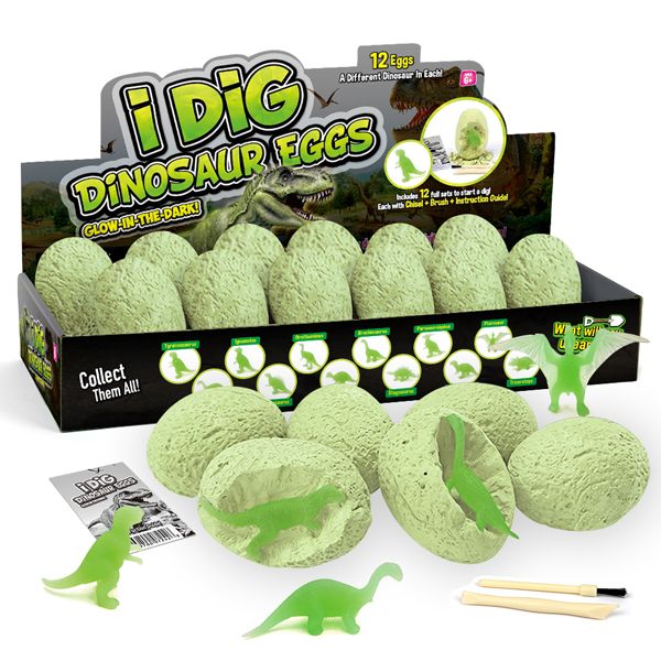 12 Piece Glow In The Dark Dino Eggs Dig Kit (Junior Green)