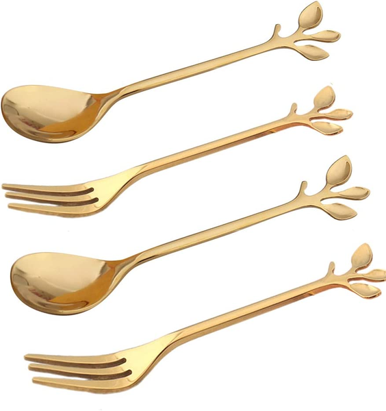 Gold Leaf Espresso Coffee Spoon Super Deal Appetizer Dessert Fork