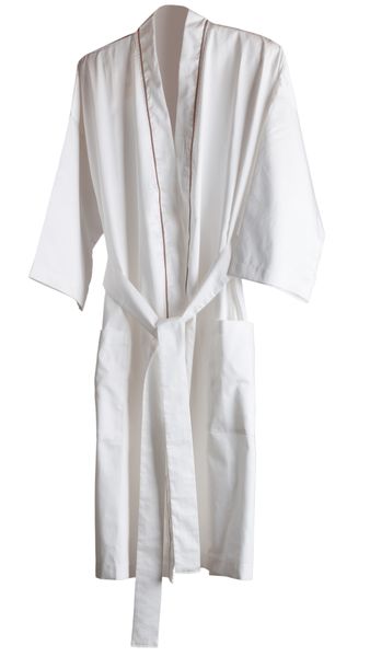 Egyptian Cotton Bath Robe - White with Taupe Satin Stitch