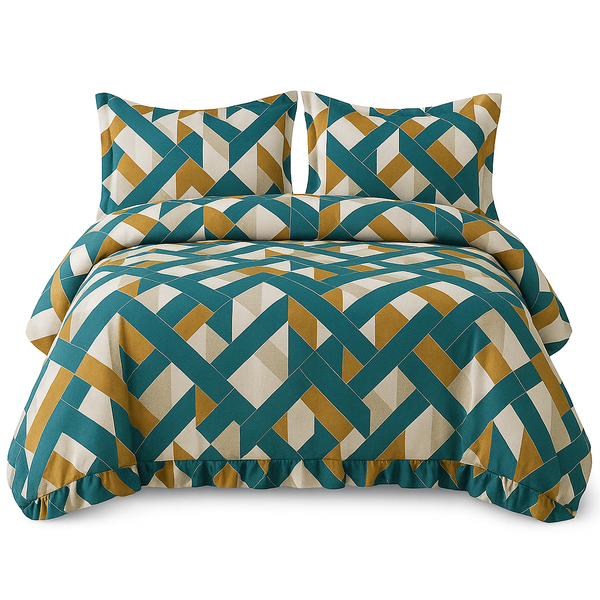 Noor 5-piece Cotton Comforter Set - Teal &amp; Gold Geometric 230x240cm