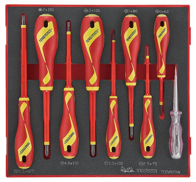TengTools - 9 piece 1000 Volt Insulated Screwdriver Set in EVA - TEDV909N