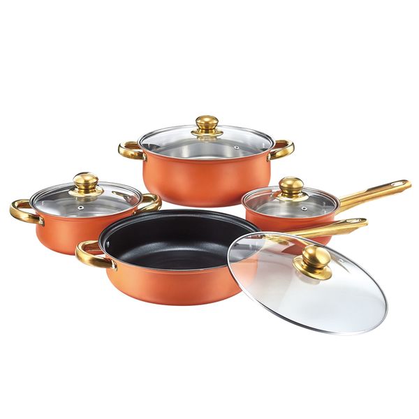 Orange STAINLESS STEEL 8pcs COOKWARE SET for Cooking - CDH-028