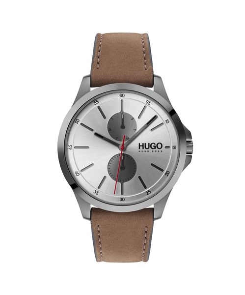 Hugo Watch - 43mm Grey Case, Brown Leather Strap