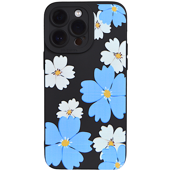 Black - Phone Case with Bright Blue Floral &amp; Pro Cam - Iphone 14 Pro Max