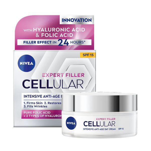 NIVEA Cellular Expert Filler Day Cream SPF15, Anti-Age Face Cream, 50ml
