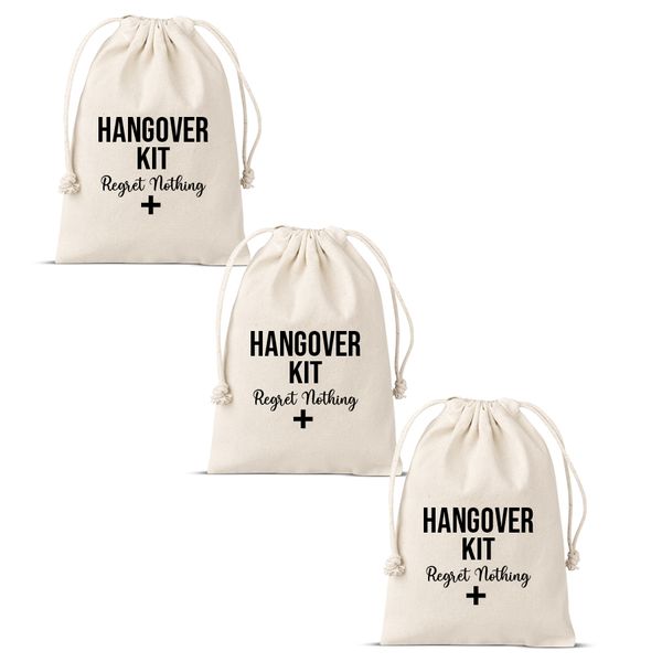 Party Hangover Kit Regret Nothing Calico Drawstring Bags - Set Of 3