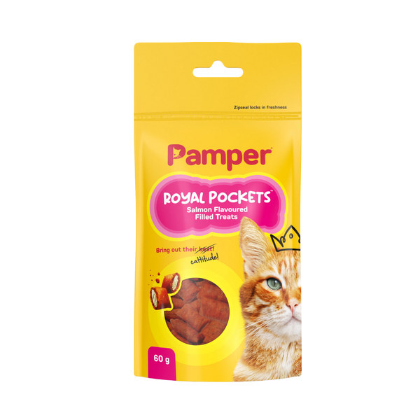 Pamper Royal Pockets Filled Cat Treats Salmon Flavour (1 x 60g) Sachets