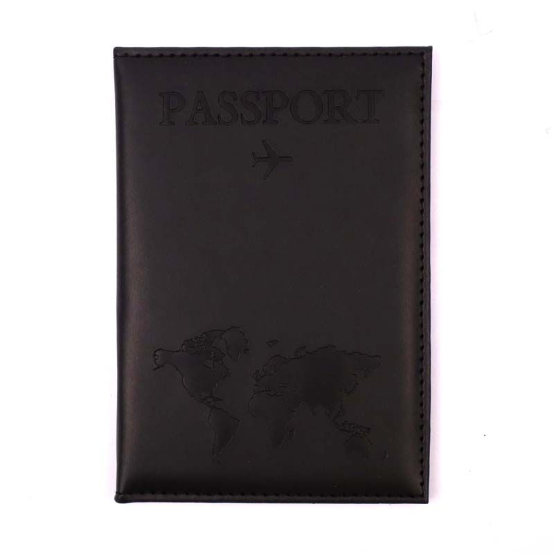 Travel Map & Letter Print Pu Passport Case Black