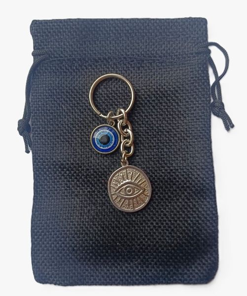 Evil Eye Medallion with Charm - Stainless Steel Keyring