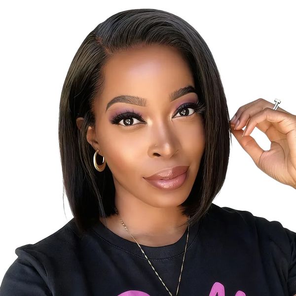 Deer 10lnch Wear &amp; Go Glueless Bob Wig-Full Frontal Lace Wig Brazilian Hair