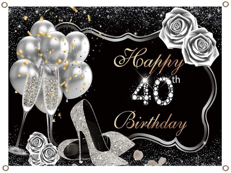 Happy 40th Birthday Banner PVC Silver and Black 1.3MX900MM
