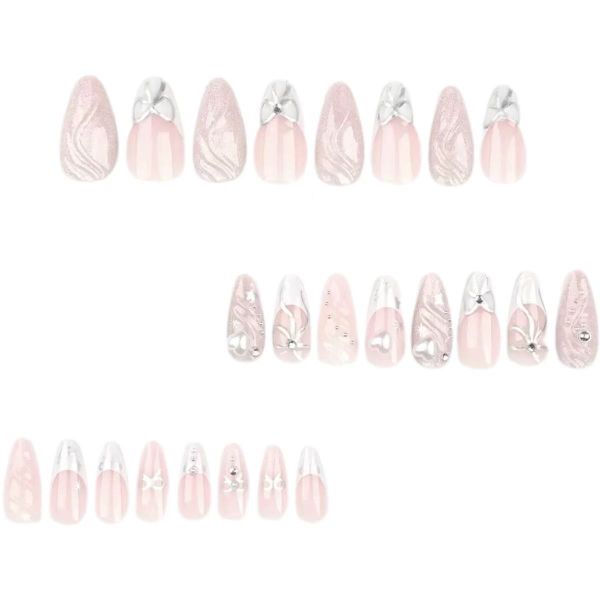 Cute Press On Nails Silver Artificial Medium Nails Tips Full Cover