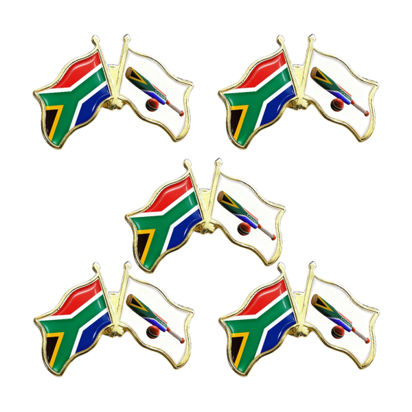 5PK Cricket South Africa &amp; Flag Lapel Pin Badge Souvenier Novelty Gift