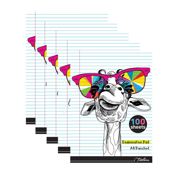 Treeline Exam Pads 100 Sheet Feint &amp; Margin - Punched - Pack of 5