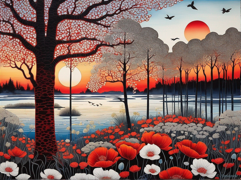 Modern Canvas Wall Art Home Decor - Lake Poppies