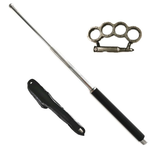 Baton Heavy Duty Extendable 23~62cm Waist Belt Holster + Knuckle Duster