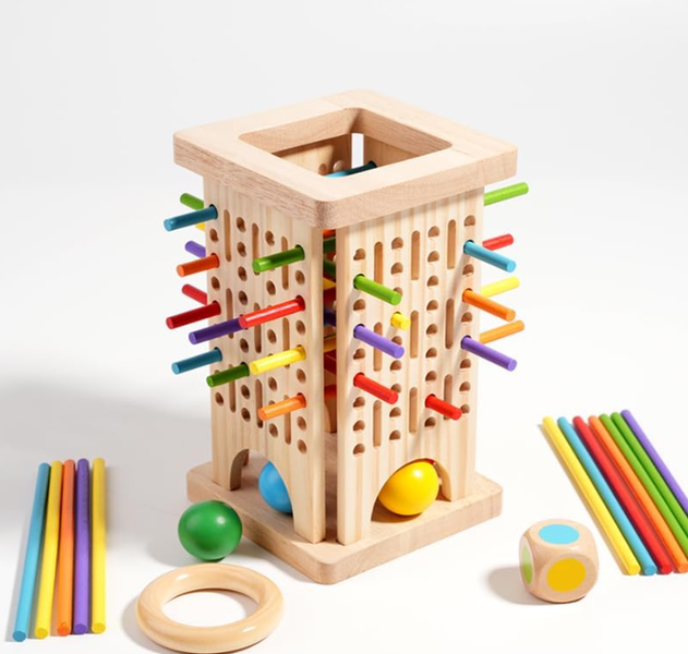 Wooden Board Game with 30 Colorful Sticks &amp; Dice | Math Educational Toy