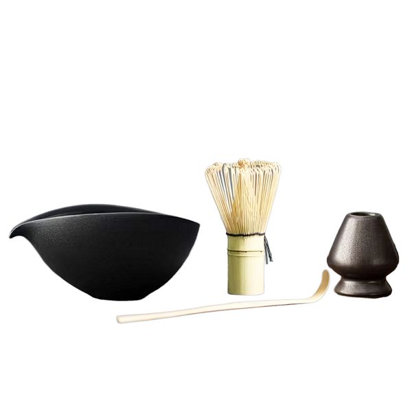 Hand-Worked Matcha Tea-Making Set: Black finish. Bowl, Whisk &amp; Stand, Spoon
