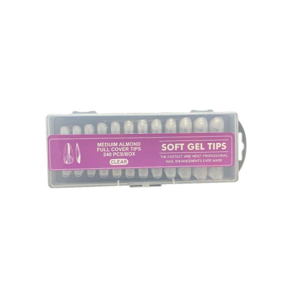 Soft Gel Tips - Full Cover Medium Almond - 240 Piece Clear