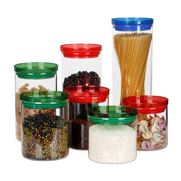 Creative Artglass Set of 7 Glass Storage Jars - Premium Borosilicate Glass