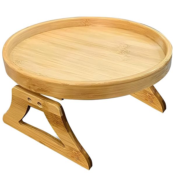 Foldable Bamboo Sofa Arm Tray Table-Clip-On Couch Armrest Table for Home