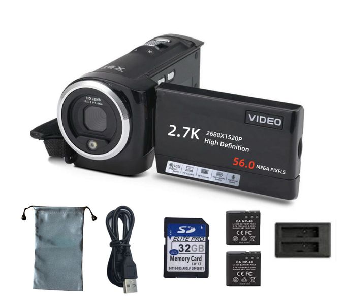 Camcorder Video Camera 56MP 16X Digital Zoom,32GB Card Two Batteries
