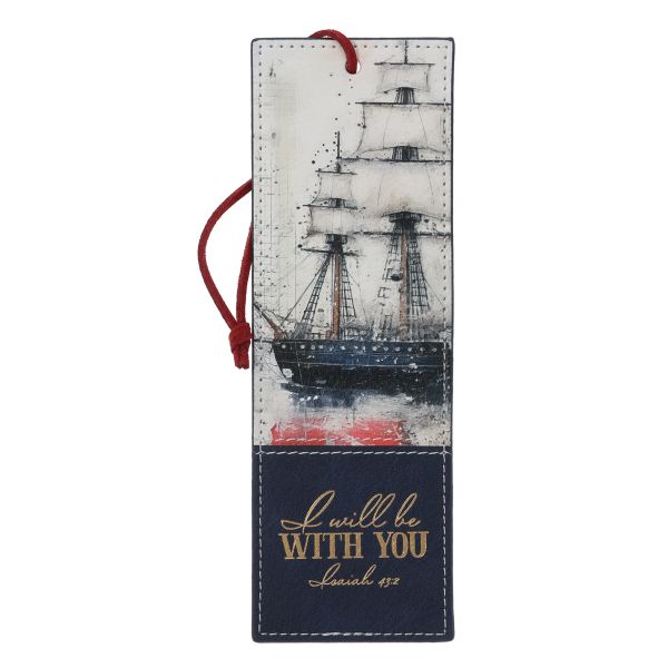 Bookmark - I Will Be with You, Faux Leather, Sailing Ship