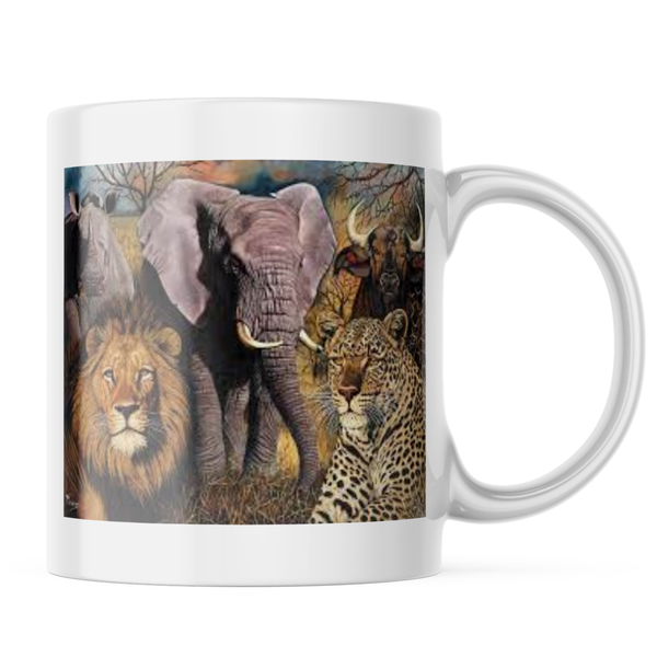 Ceramic 3D Big Five Animals Mug in White - 11 OZ
