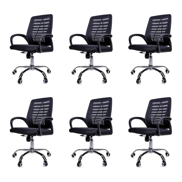 6-Piece Ergonomic Mesh Back Office Chair Set - Black &amp; Chrome