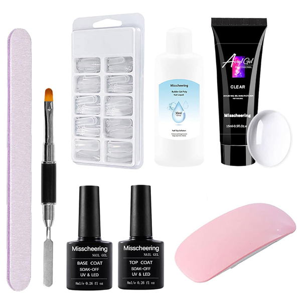 Poly Extension Nail Gel Kit with Mini UV Light Top Base Coat for Nail Art