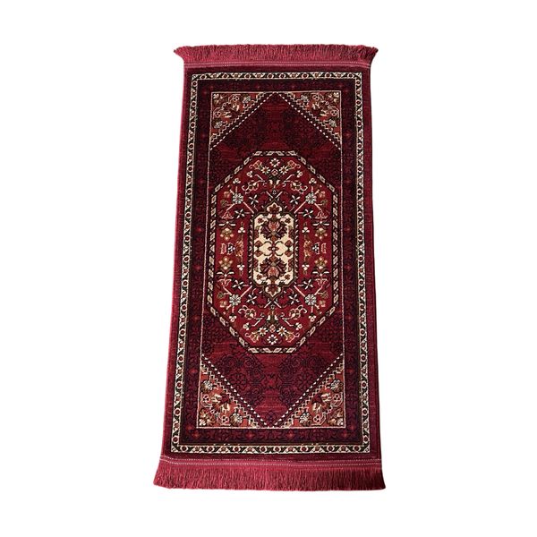 Red Floral Persian Machine Made Rug - 100 x 50 cm