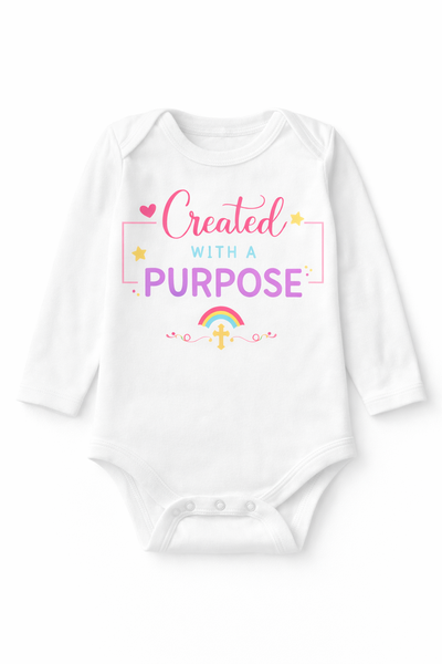 Religious - Created With A Purpose Girls Long Sleeve Baby Grow