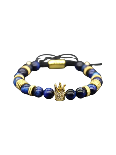 Blue Royal Crown Beaded Bracelet for Men