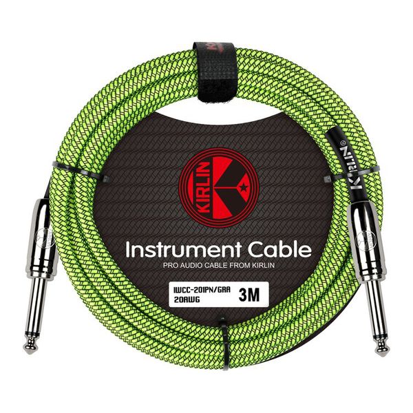 Kirlin 6M Woven Instrument Cable 1/4" Mono Plug - 1/4" Mono Plug - Green