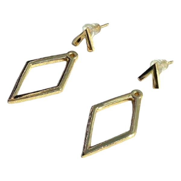 Minimalist Metallic Diamond Shaped Arrow Dangle Earrings - Gold