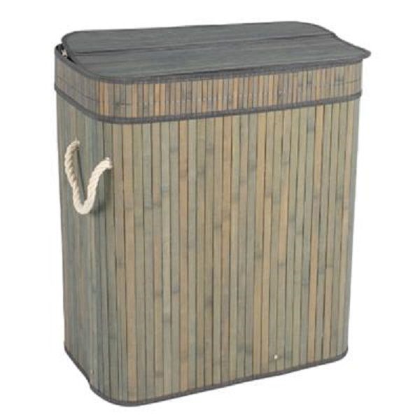 Aqua Laundry Bin Bamboo Double Rect Grey