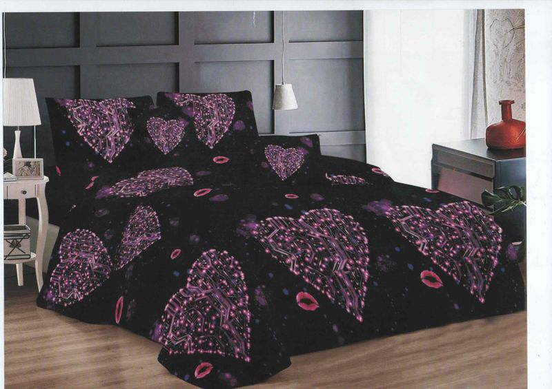 Bedspread Set 5 Piece Microfiber - F14 - D7 - (Black &amp; Purple)