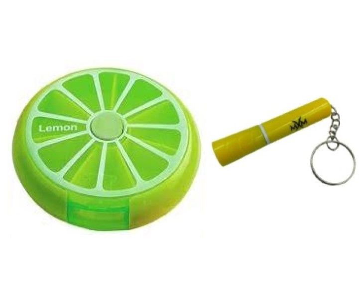 MXM Portable Round 7-Day Pill Box With MXM Flashlight Keyring