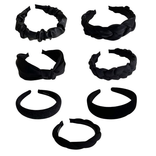 7 Pack French Elegant Black Headband Set - Black