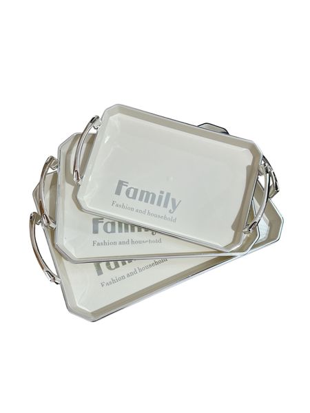 3 Piece Square Plastic Tray with Handle-Silver Hand&amp;Clean White