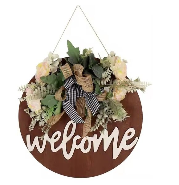 Hanging Welcome Sign with Artificial Roses