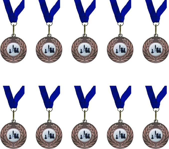 Domed Chess Bronze Medal with Blue Ribbon kit