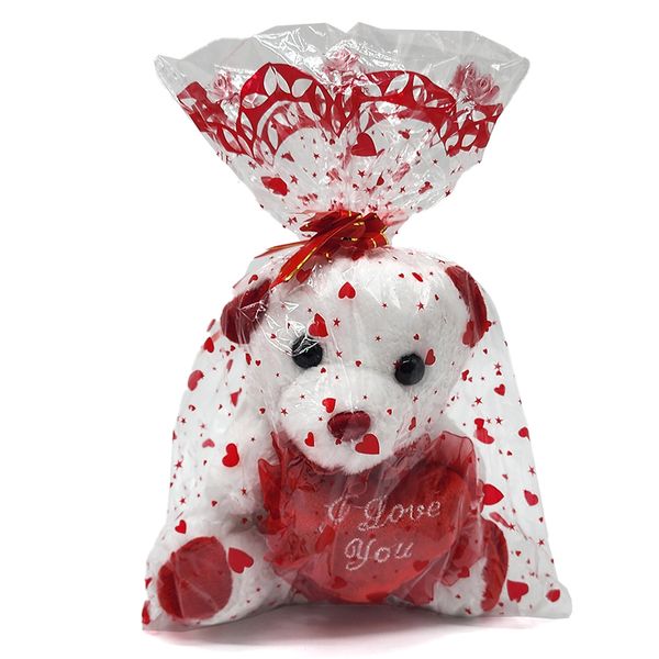 Valentines Day 19cm Teddy In Traditional Cellophane Wrap
