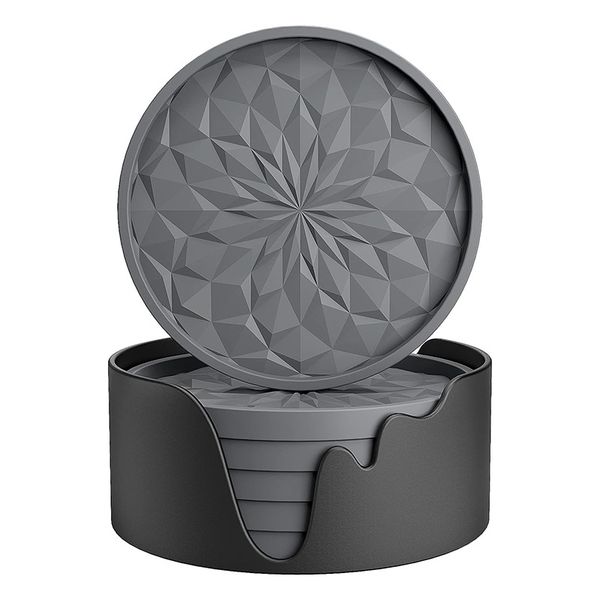 Set of 6 Silicone Coasters with Base for Drinks Non-Slip and Heat Resistant